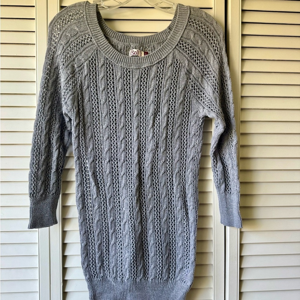 SO Gray Cable-Knit Scoop Neck Sweater